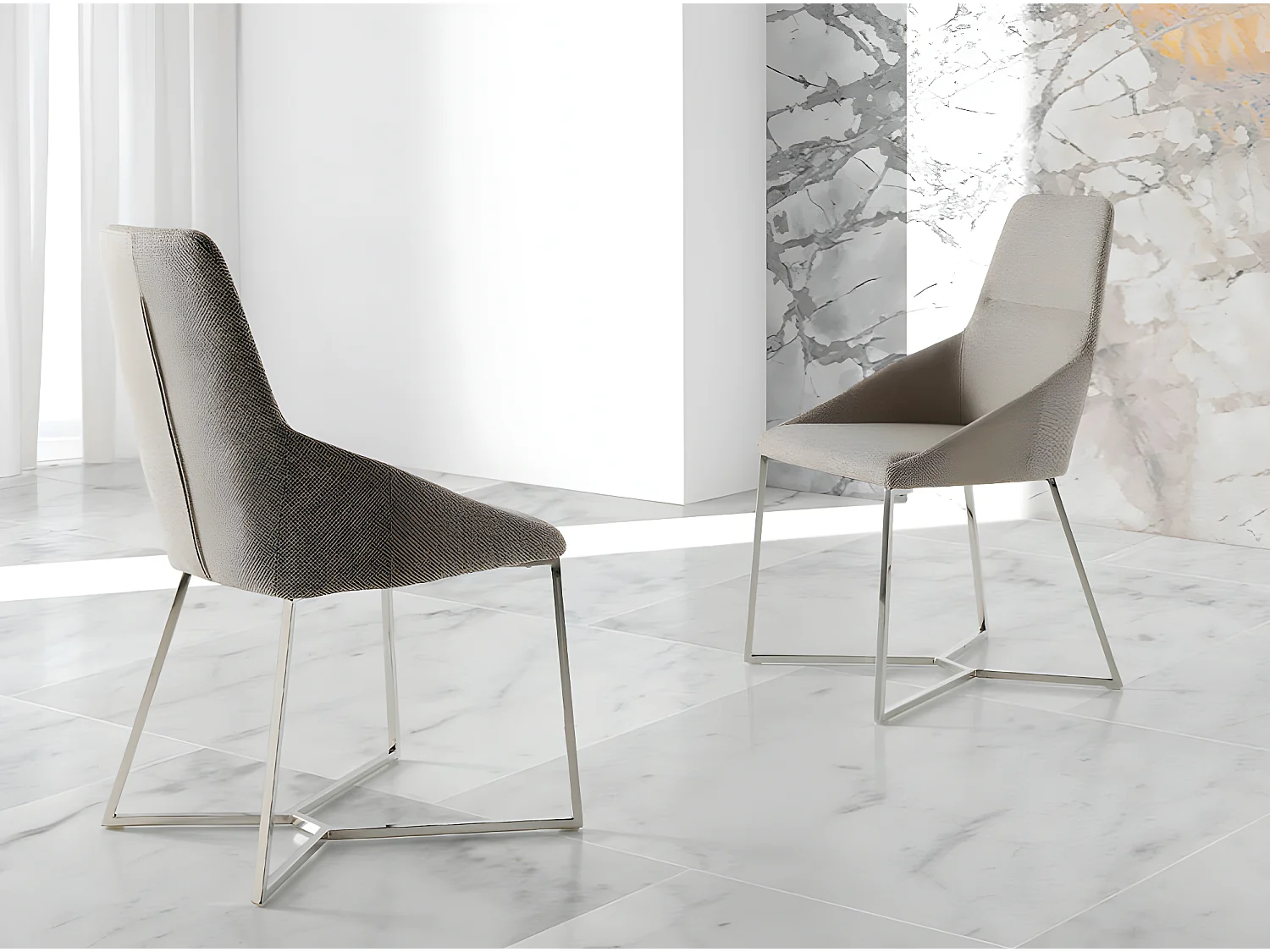 Chaise moderne tissu et pieds acier chromé Donia - Lot de 4-Couleur Aqua 25 Bordeaux