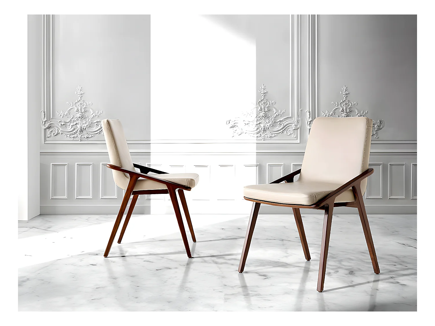 Chaise en bois de frêne et simili cuir Leva - Lot de 2-Couleur Aqua 75 Gris anthracite