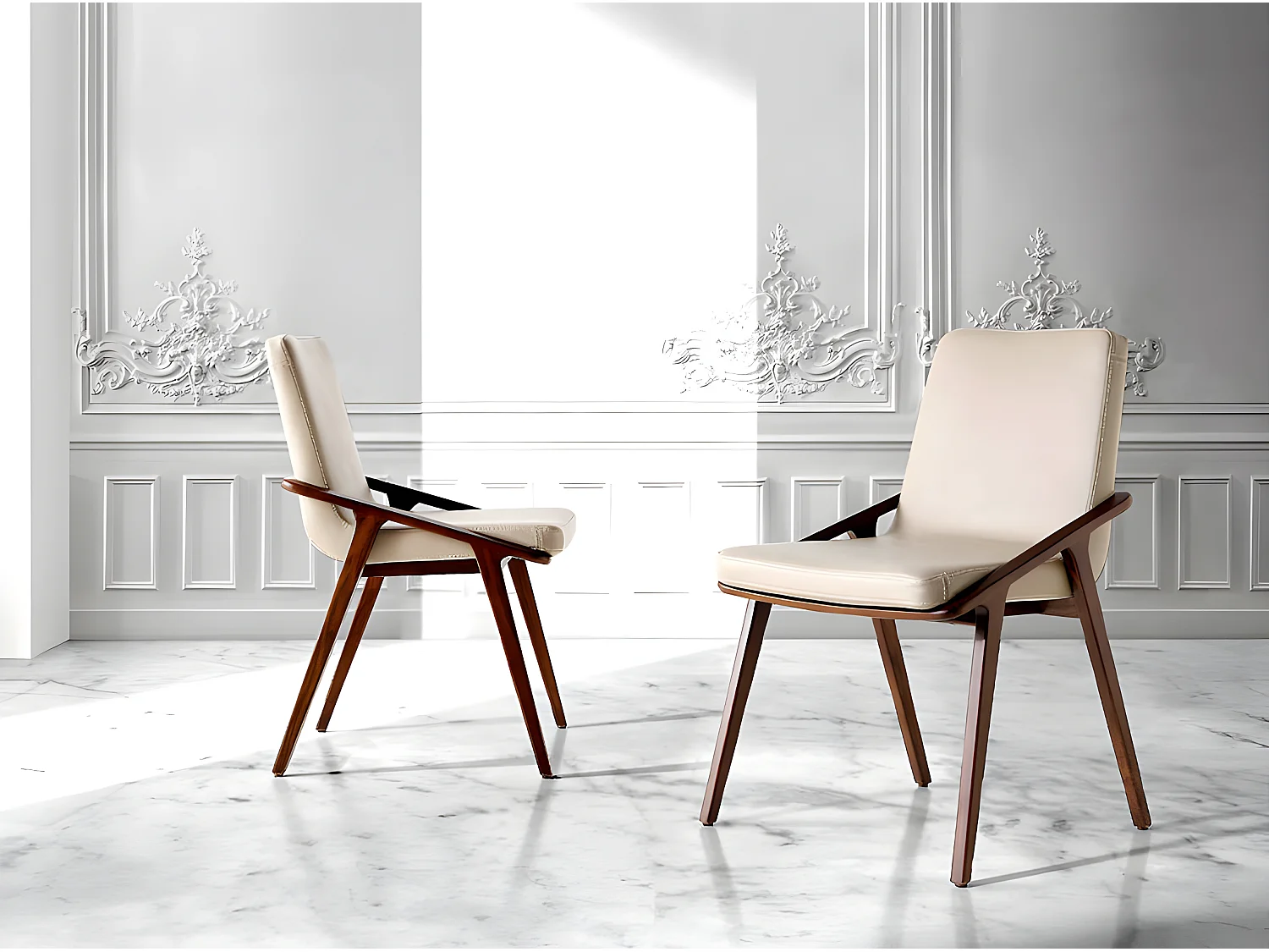 Chaise en bois de frêne et simili cuir Leva - Lot de 2-Couleur Aqua 75 Gris anthracite