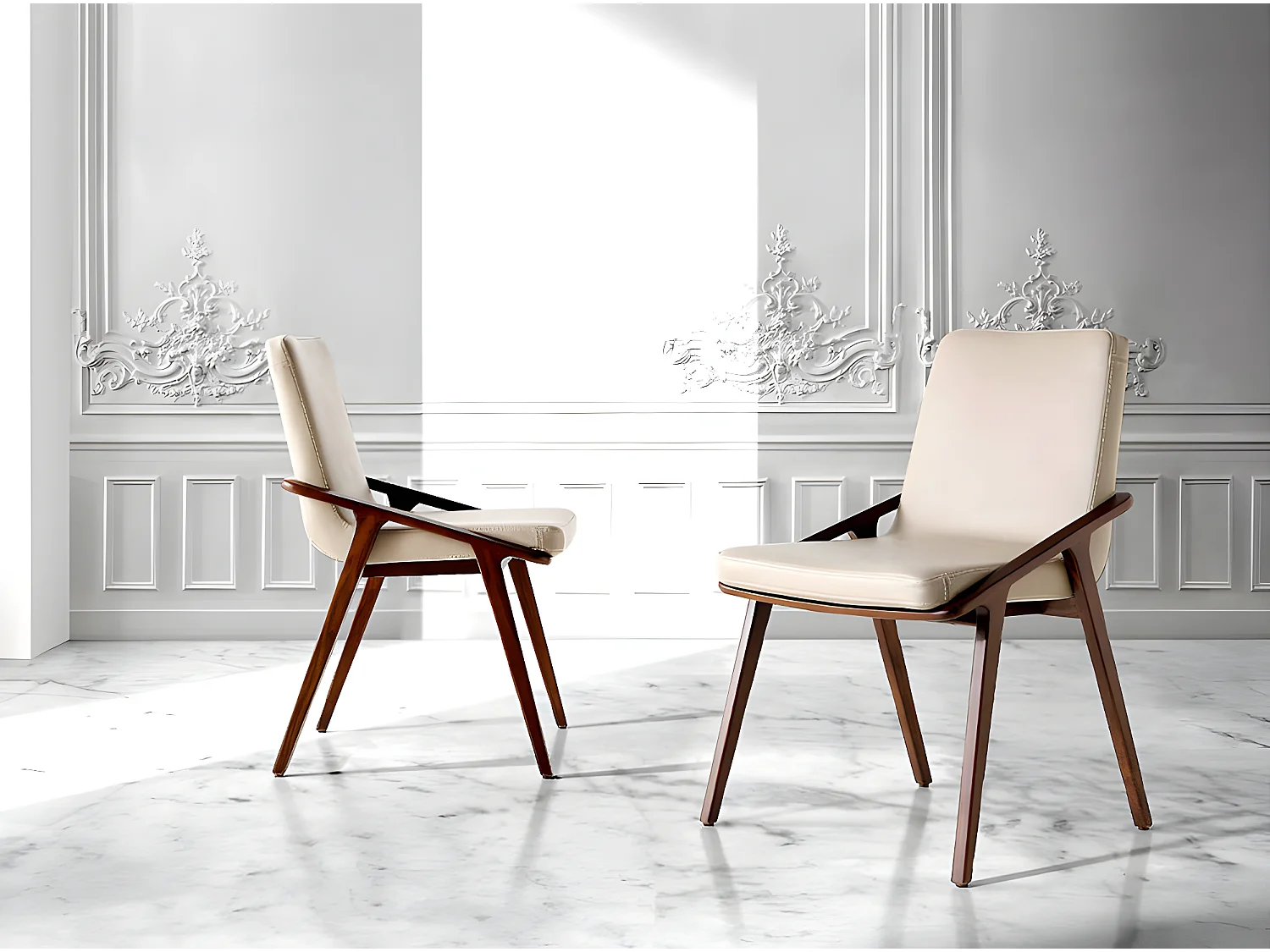 Chaise en bois de frêne et simili cuir Leva - Lot de 2-Couleur Aqua 68 Bleu foncé