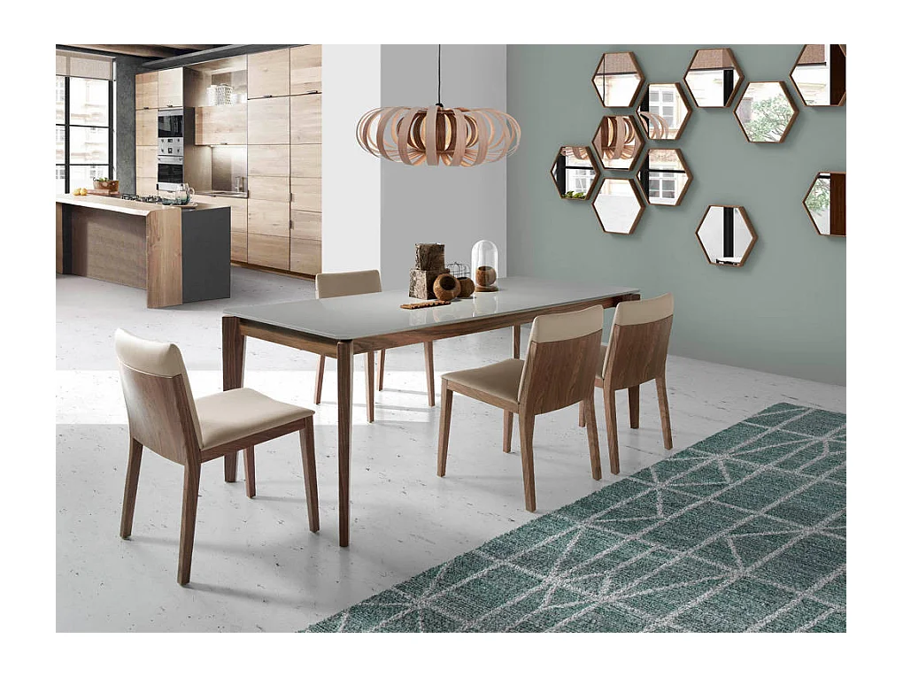 Mauna walnoot gefineerde en kunstleren stoel - Set van 2-Kleur Aqua 71 Lichtgrijs