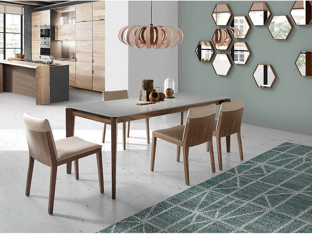 Mauna walnoot gefineerde en kunstleren stoel - Set van 2-Kleur Aqua 71 Lichtgrijs