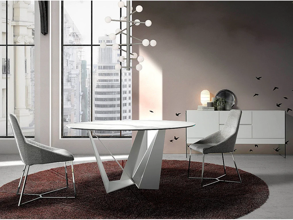 Donia moderne stoffen stoel en chroomstalen poten - Set van 4-Kleur Aqua 02 Crème