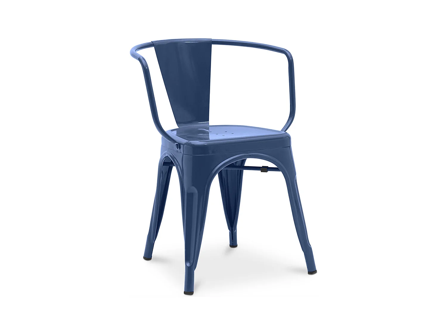 Chaise industrielle avec accoudoirs acier brillant Poka --Couleur Bleu foncé