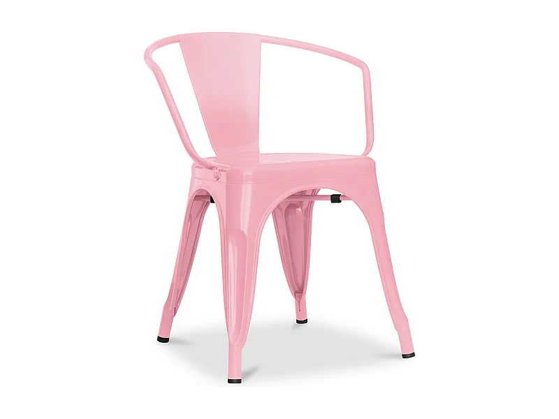 Chaise industrielle avec accoudoirs acier brillant Poka --Couleur Rose