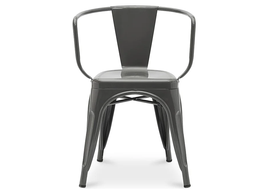 Chaise industrielle avec accoudoirs acier brillant Poka --Gris foncé
