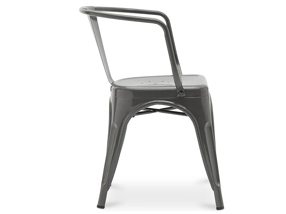Chaise industrielle avec accoudoirs acier brillant Poka --Gris foncé