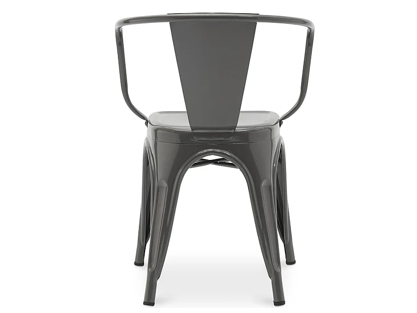 Chaise industrielle avec accoudoirs acier brillant Poka --Gris foncé