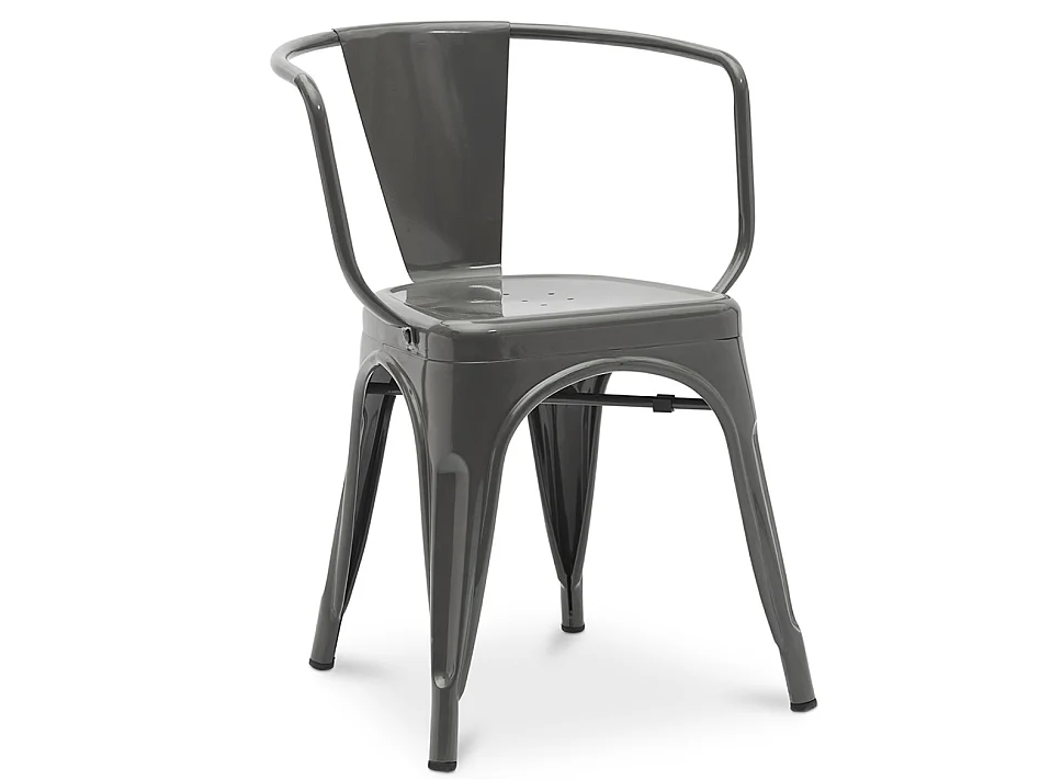 Chaise industrielle avec accoudoirs acier brillant Poka --Gris foncé