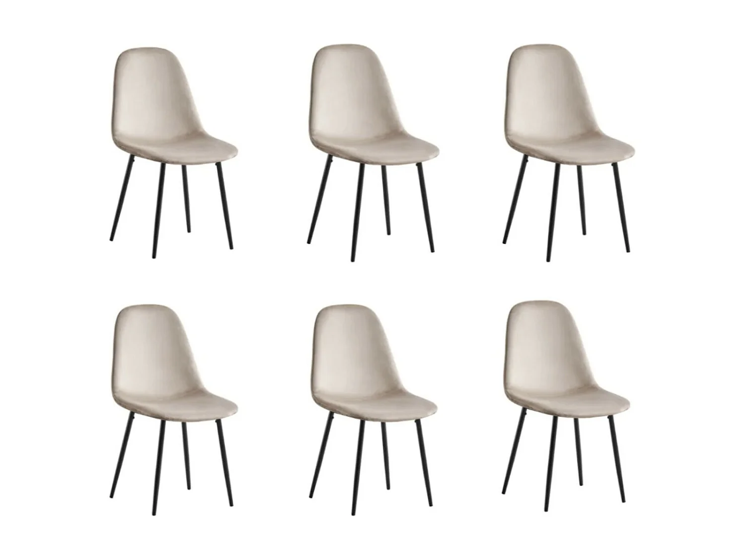 Chaise velours et pieds acier noir Ruka - Lot de 6-Couleur Beige foncé