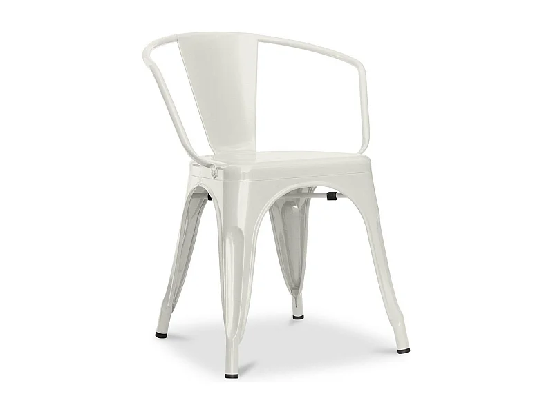 Chaise industrielle avec accoudoirs acier brillant Poka --Couleur Crème