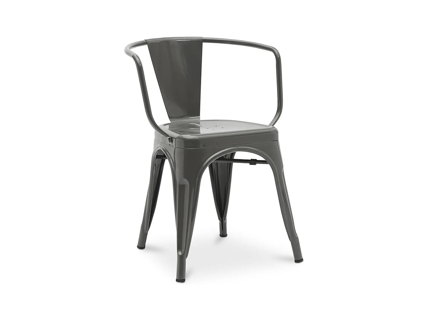 Chaise industrielle avec accoudoirs acier brillant Poka --Couleur Crème