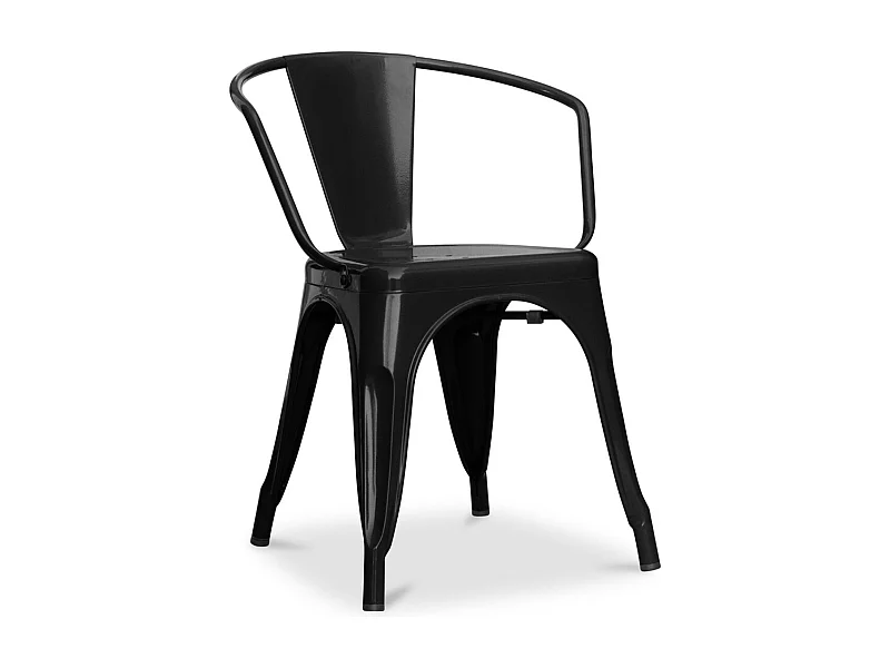 Chaise industrielle avec accoudoirs acier brillant Poka --Couleur Noir