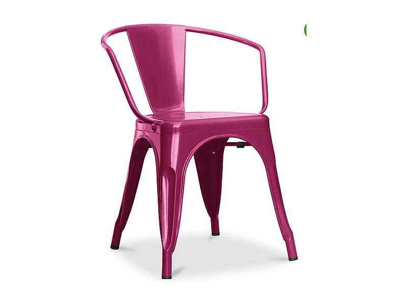 Chaise industrielle avec accoudoirs acier brillant Poka --Couleur Fuchsia