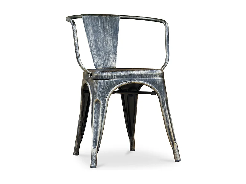 Chaise industrielle avec accoudoirs acier vieilli brillant Poka -