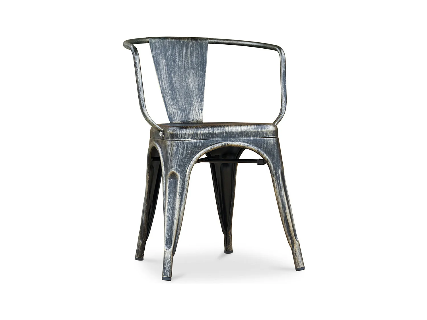 Chaise industrielle avec accoudoirs acier vieilli brillant Poka -