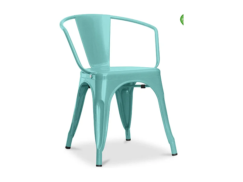Chaise industrielle avec accoudoirs acier brillant Poka --Couleur Vert clair