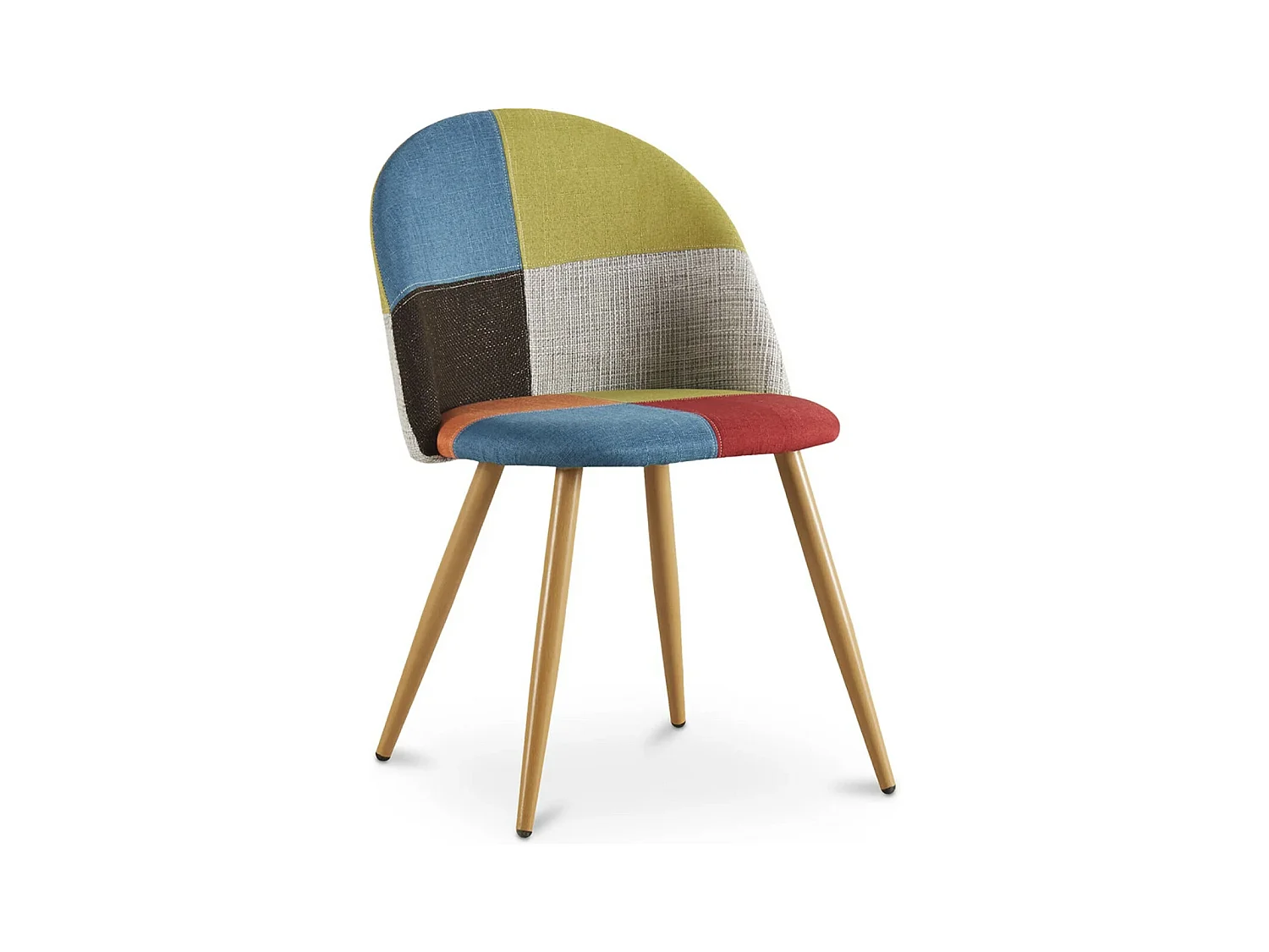 Chaise patchwork multicouleurs clair et pieds hêtre massif clair Davy