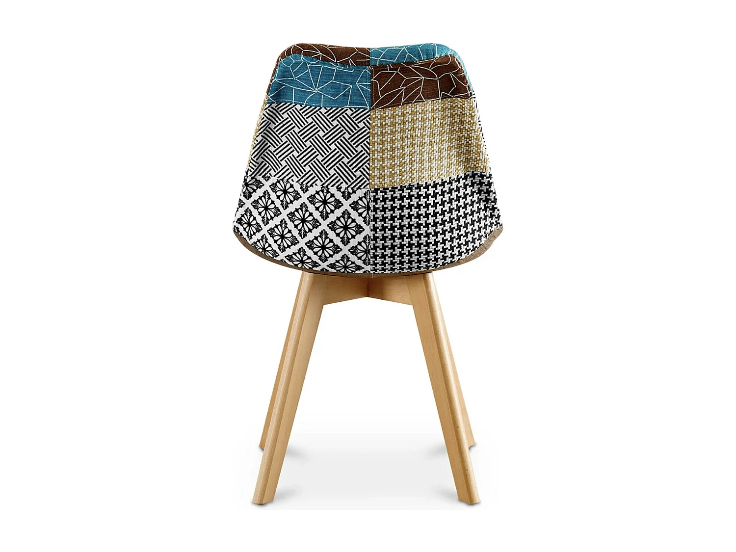 Chaise patchwork multicouleurs clair et pieds hêtre massif clair Kedy