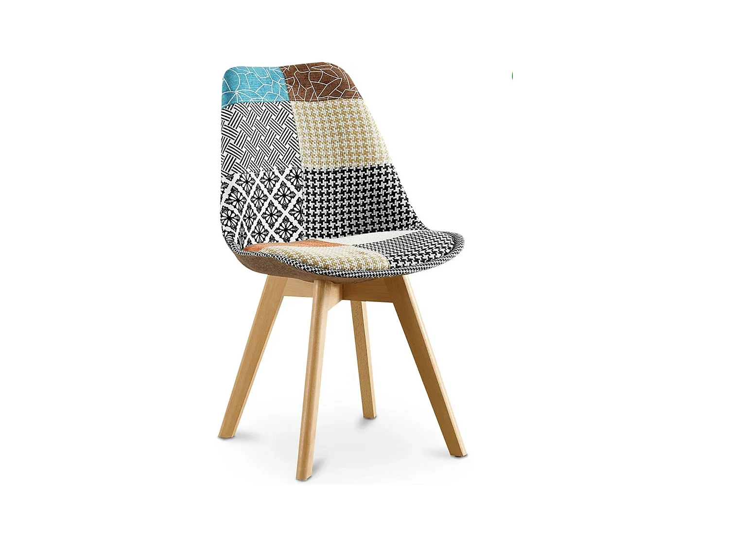Chaise patchwork multicouleurs clair et pieds hêtre massif clair Kedy
