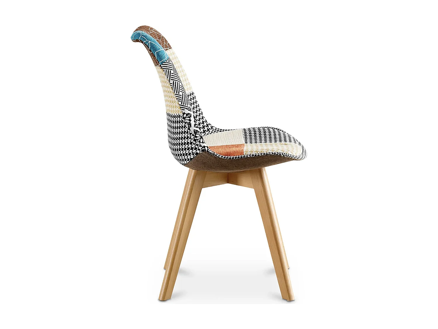 Chaise patchwork multicouleurs clair et pieds hêtre massif clair Kedy