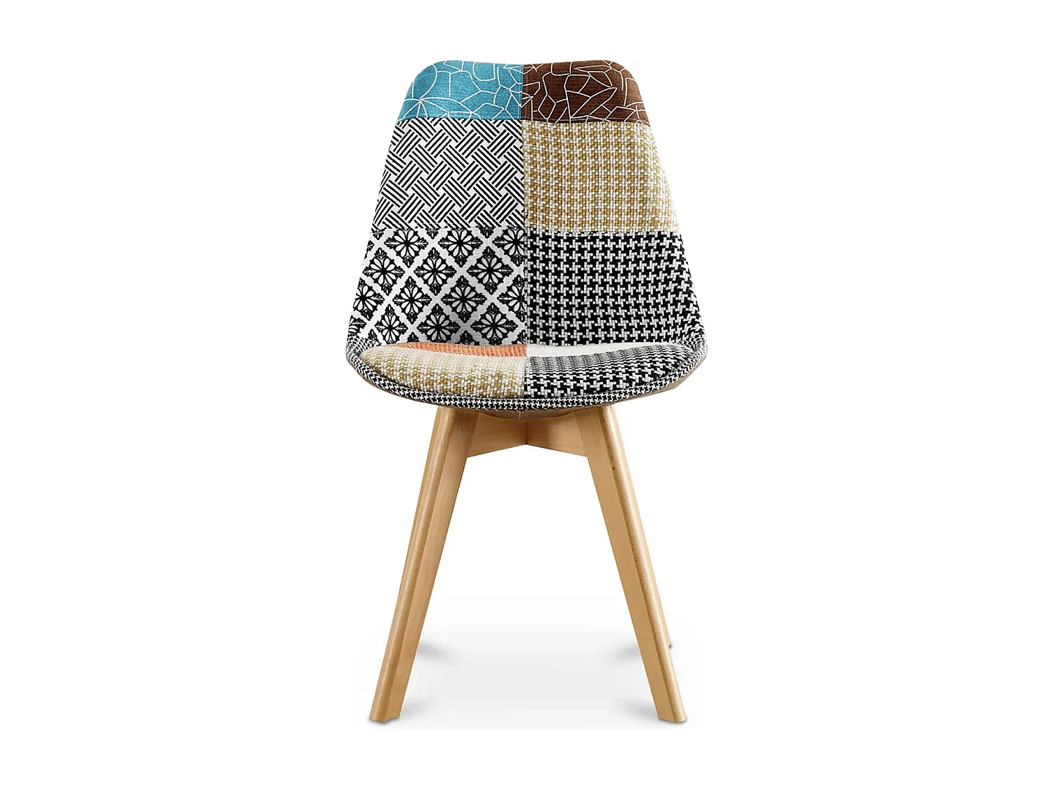 Chaise patchwork multicouleurs clair et pieds hêtre massif clair Kedy