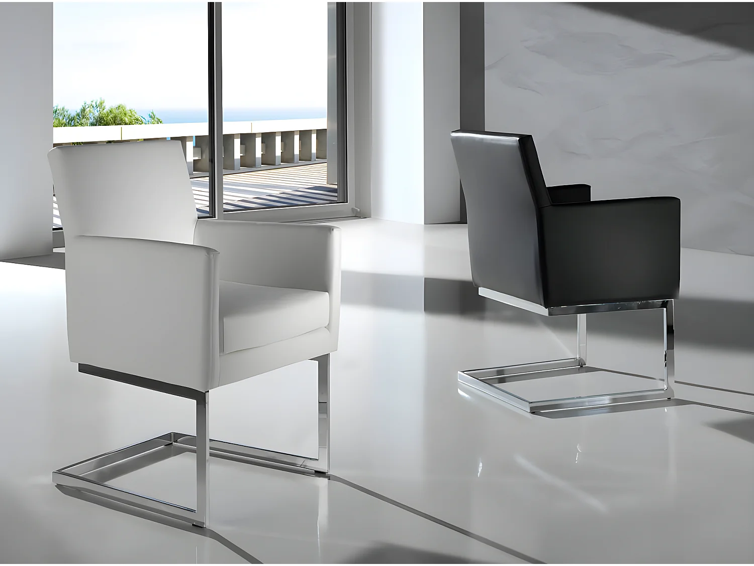 Fauteuil capitonné simili cuir et pieds acier chromé Body-Couleur Aqua 18 Taupe foncé