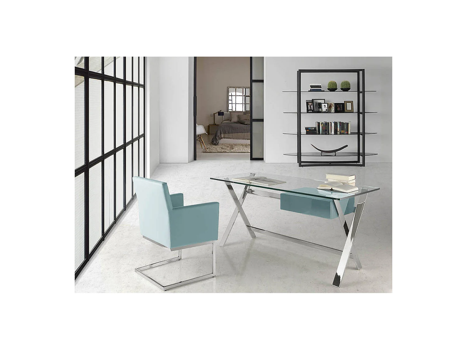 Fauteuil capitonné simili cuir et pieds acier chromé Body-Couleur Aqua 75 Gris anthracite