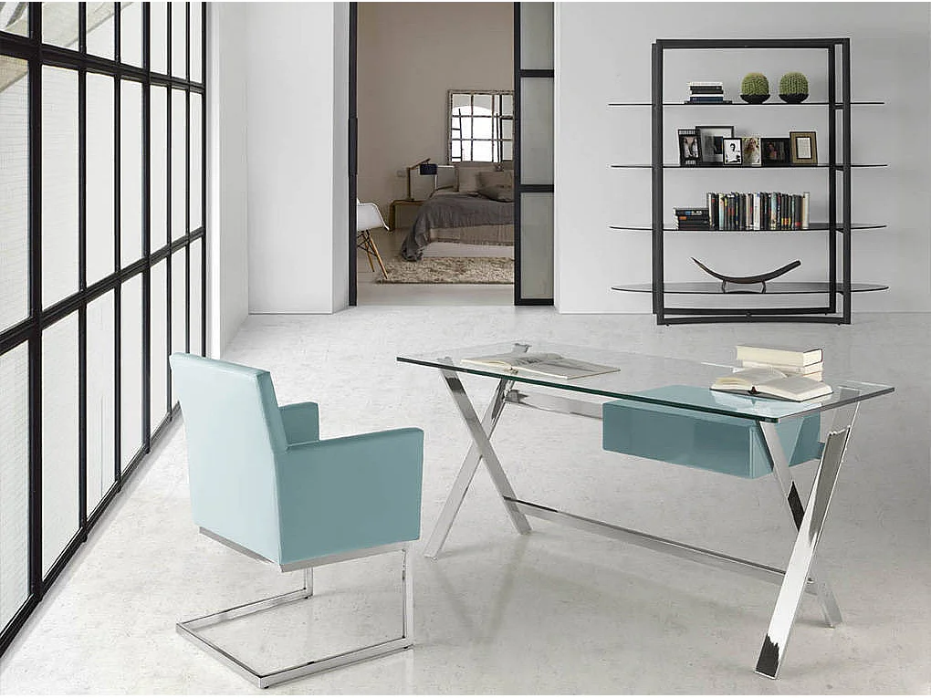 Fauteuil capitonné simili cuir et pieds acier chromé Body-Couleur Aqua 75 Gris anthracite