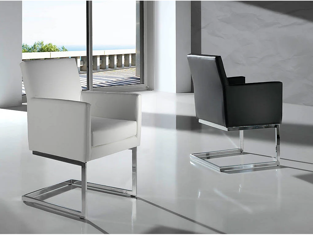 Fauteuil capitonné simili cuir et pieds acier chromé Body-Couleur Aqua 75 Gris anthracite