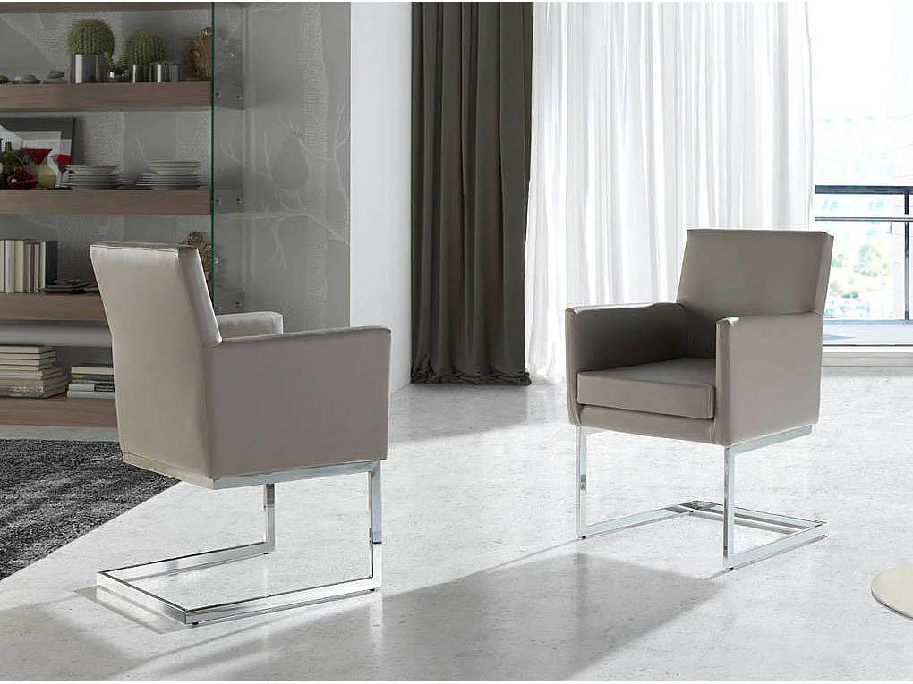 Fauteuil capitonné simili cuir et pieds acier chromé Body-Couleur Aqua 75 Gris anthracite