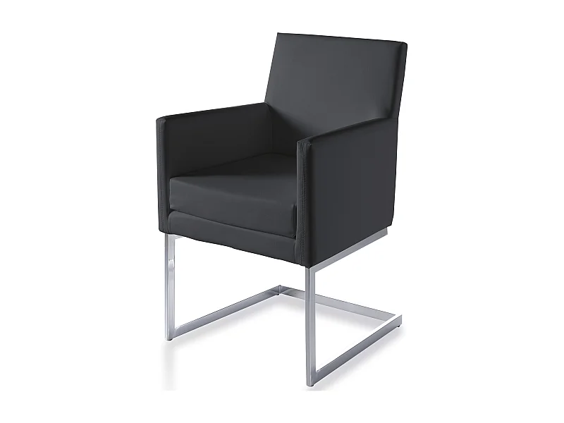 Fauteuil capitonné simili cuir et pieds acier chromé Body-Couleur Aqua 72 Gris foncé