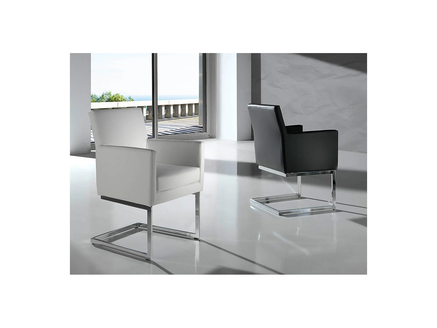 Met kunstleer beklede fauteuil en chroomstalen poten-Kleur Aqua 72 Donkergrijs