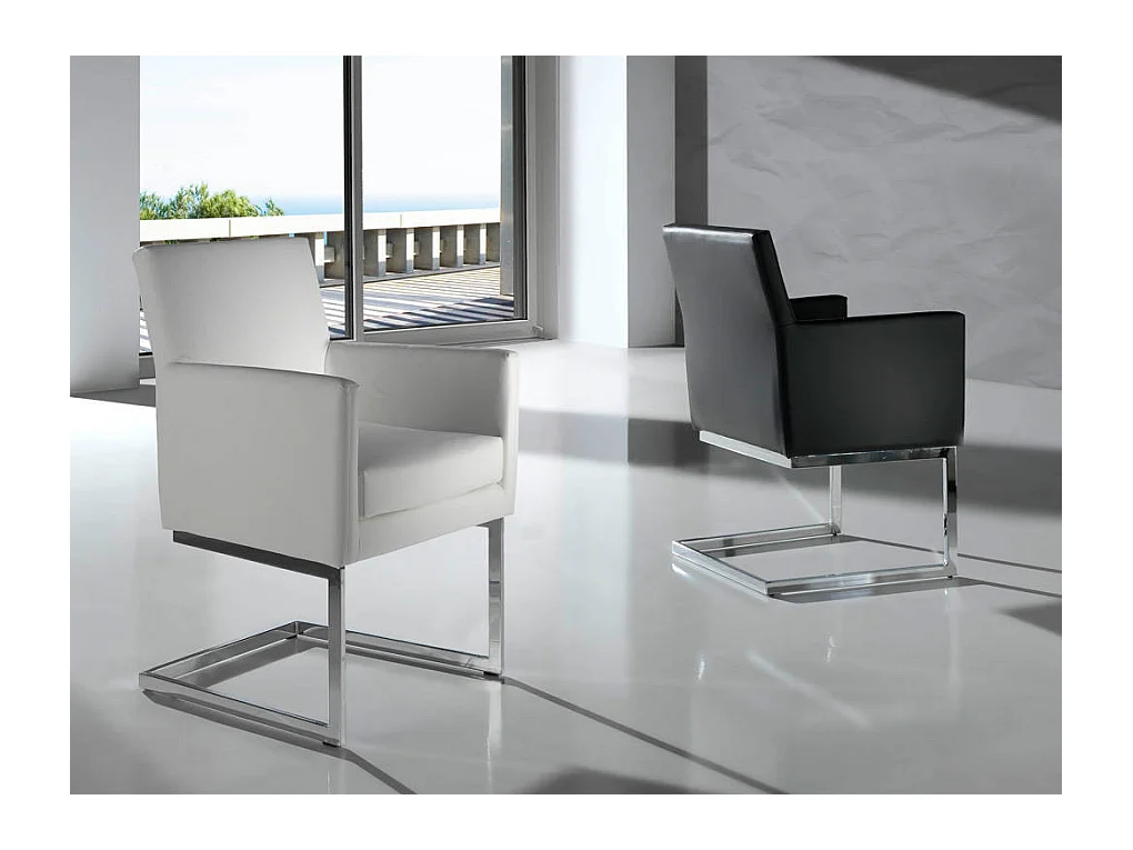 Sillón con cuerpo acolchado en piel sintética y patas de acero cromado.-Color Aqua 04 Beige