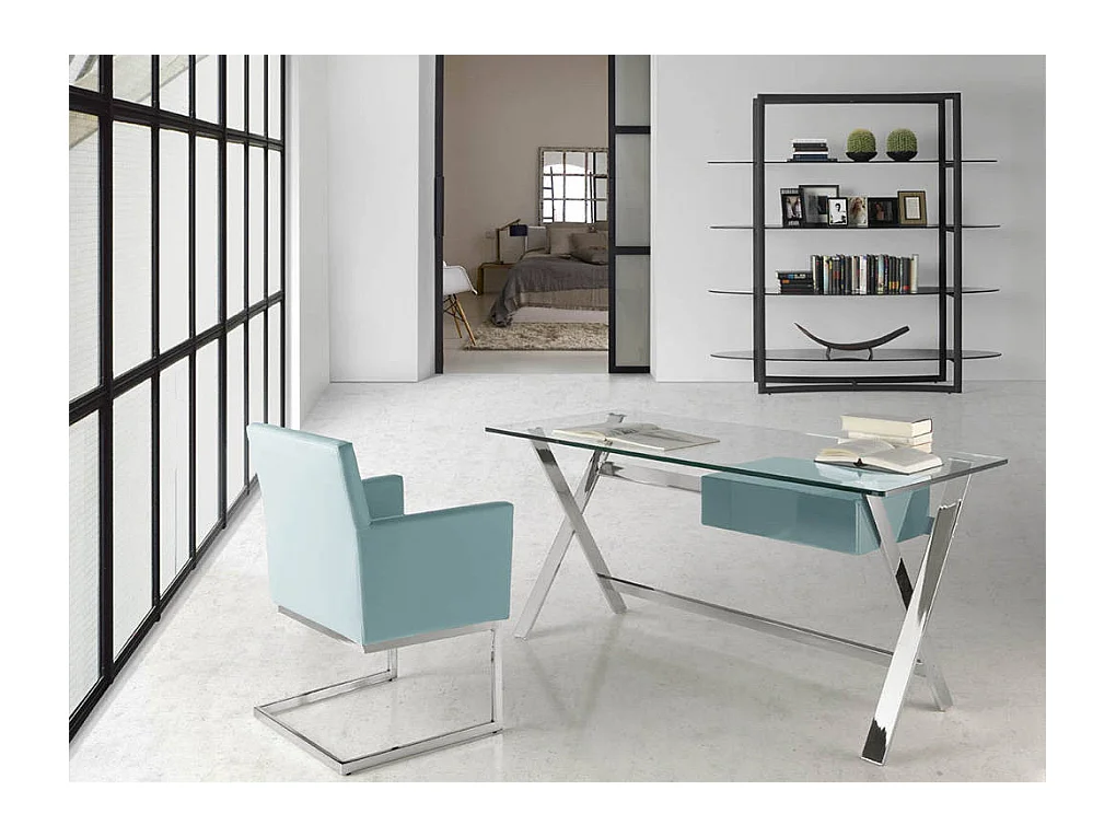 Sillón con cuerpo acolchado en piel sintética y patas de acero cromado.-Color Aqua 04 Beige