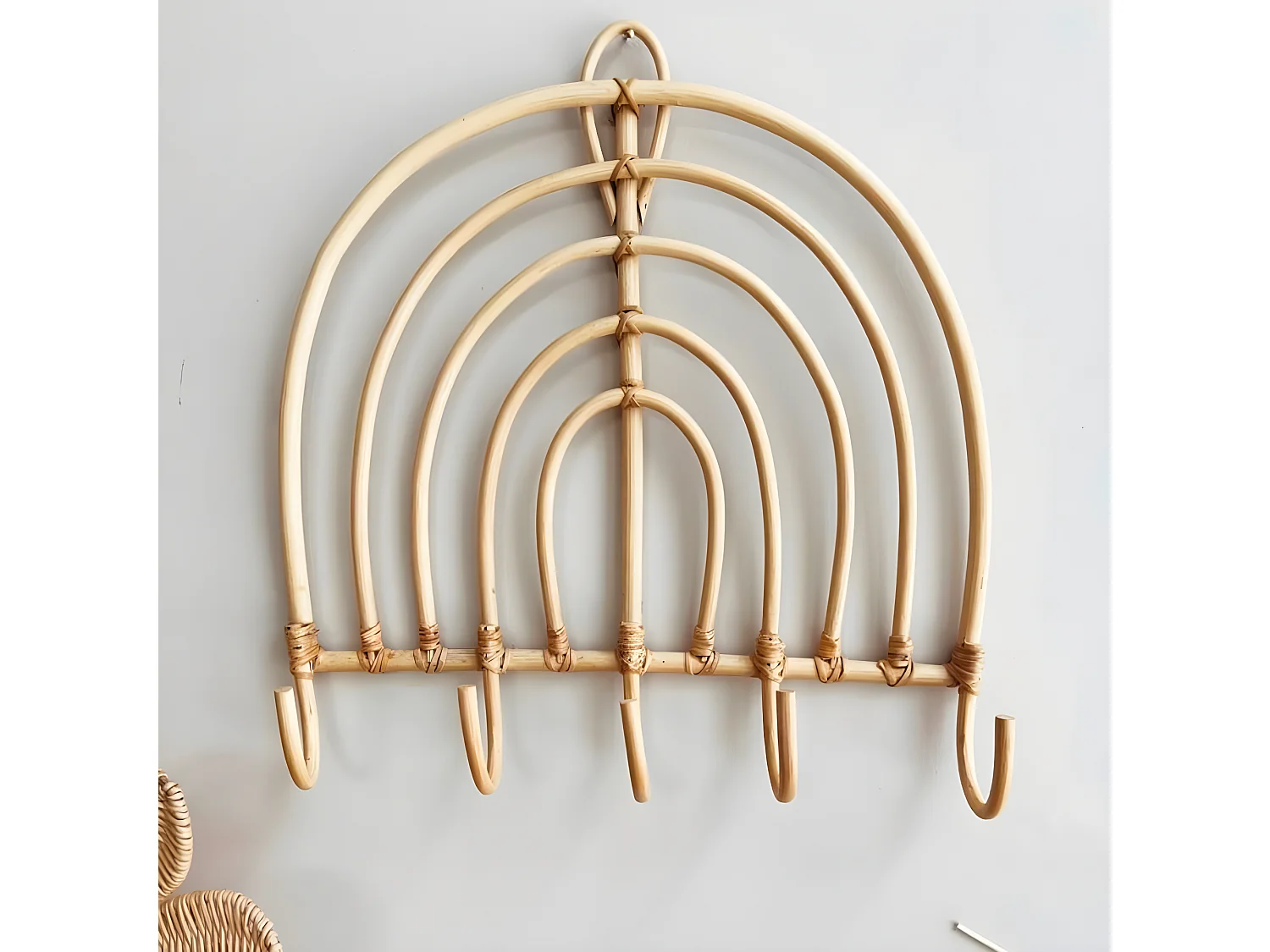 Patère murale 5 crochets rotin naturel