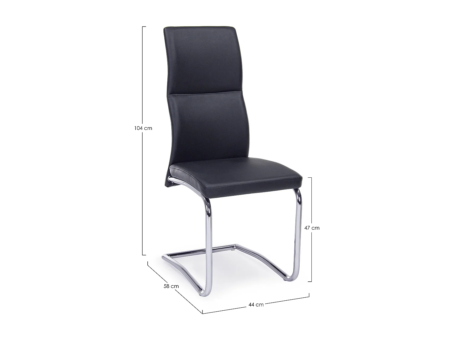 Lot de 4 chaises en simili cuir avec pieds acier chromé - Collection Thelma-Couleur Noir