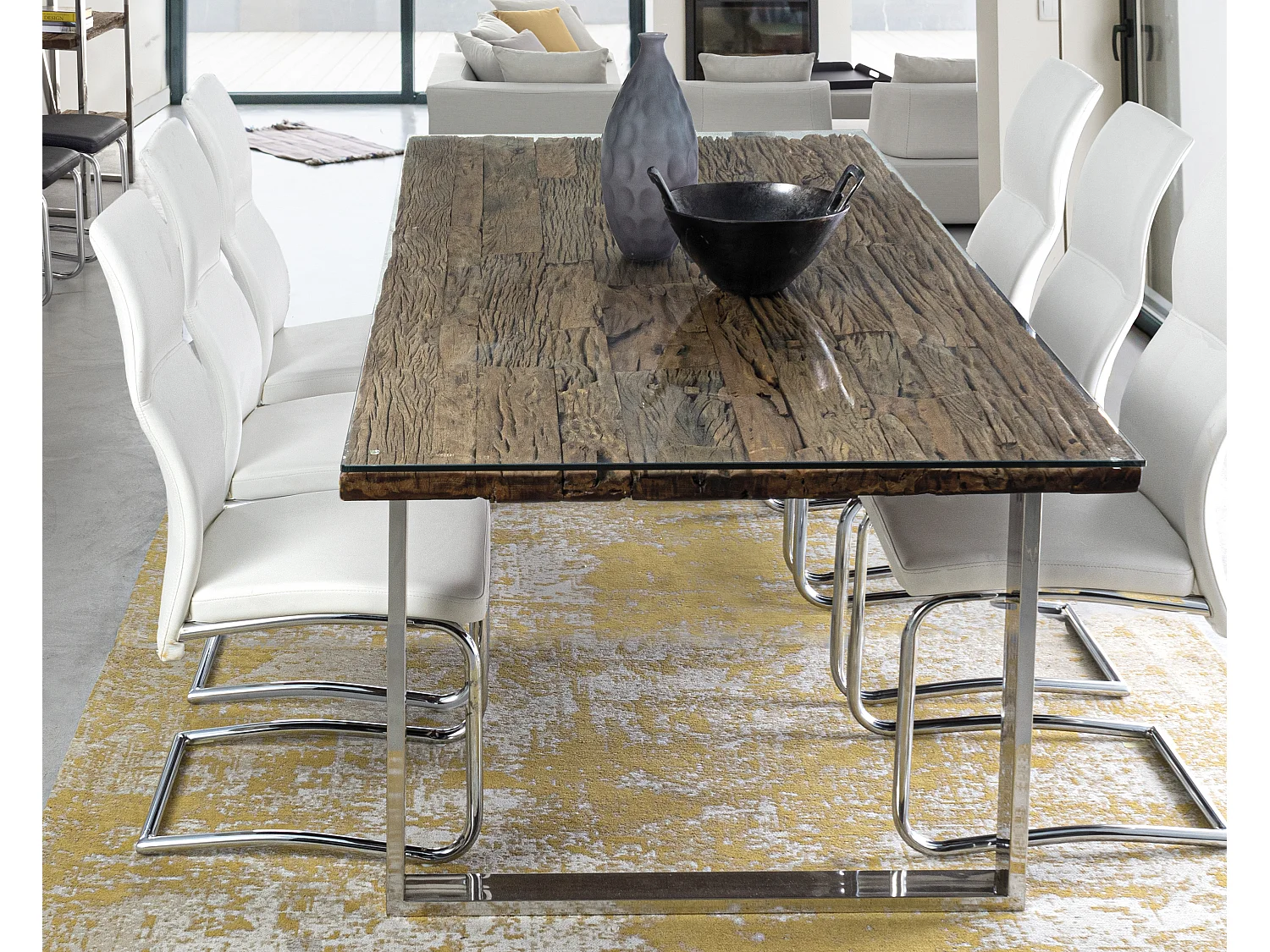 Lot de 4 chaises en simili cuir avec pieds acier chromé - Collection Thelma-Couleur Blanc