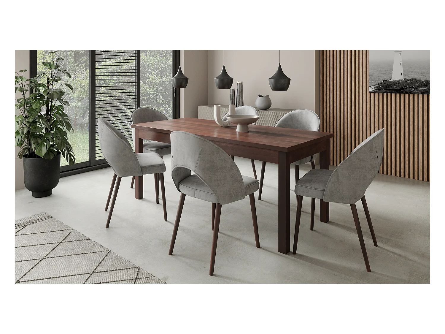 Moderne stoel in donker walnoothout en stof. 34 kleuren om uit te kiezen Cekuza-Stof 27107