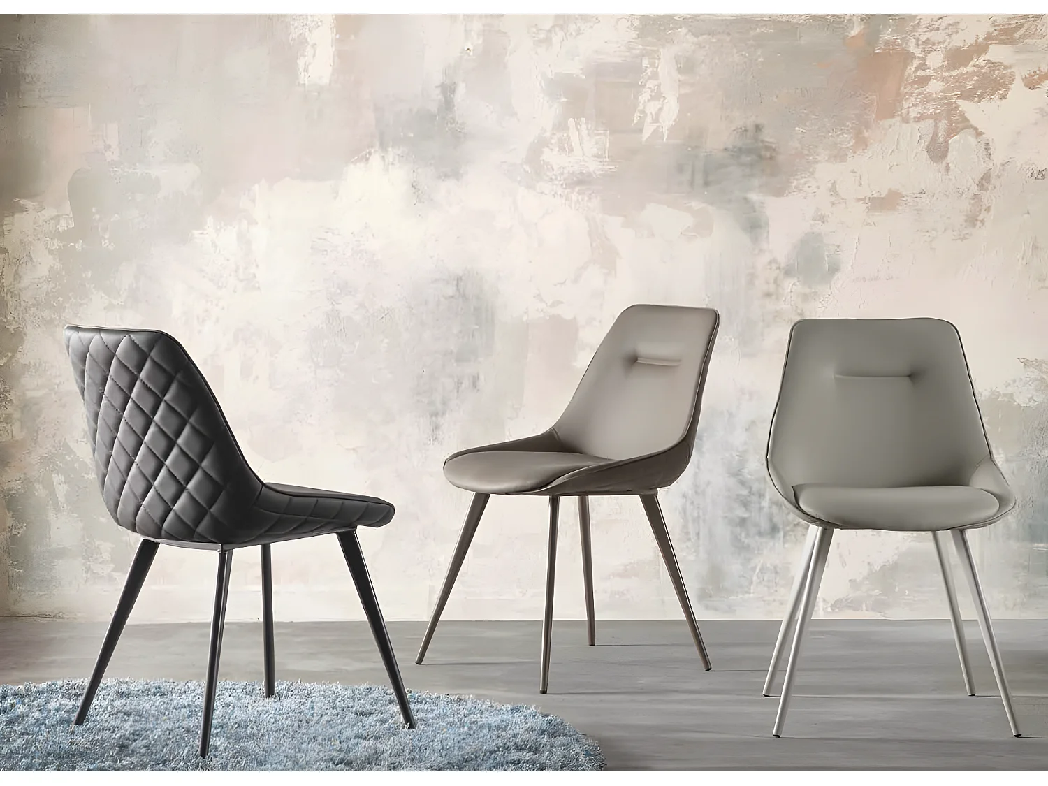 Chaise faux cuir capitonné et pieds métal Tikano - Lot de 2-Couleur Gris