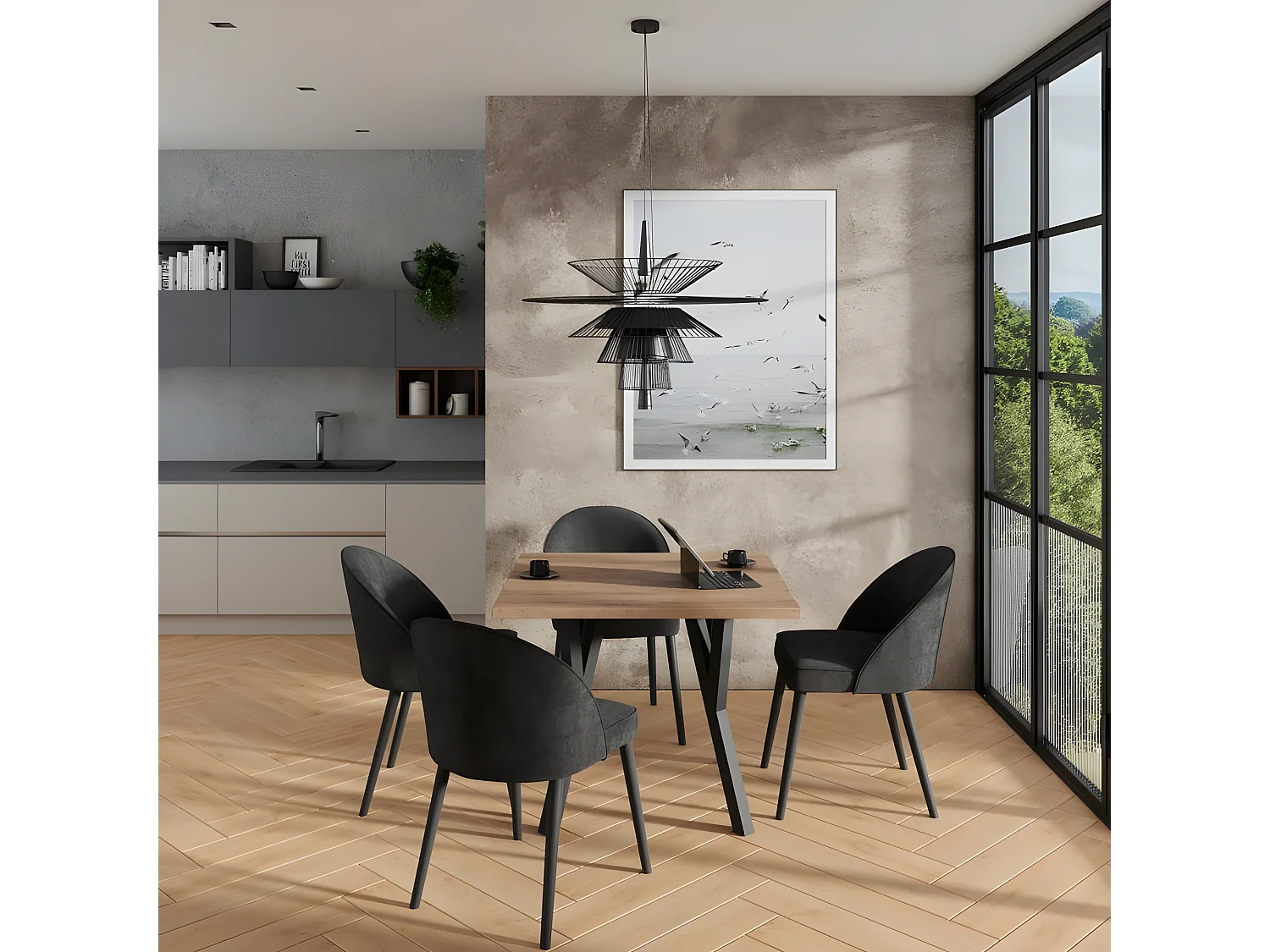 Chaise moderne en bois noir de hêtre et tissu au choix Luna-Tissu 27128