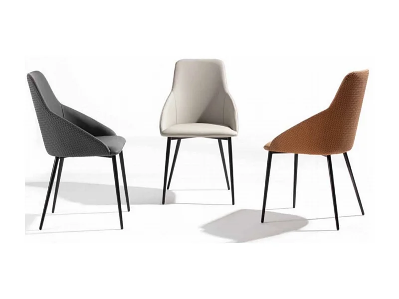 Chaise en faux cuir et acier laqué noir Sakay - Lot de 2-Couleur Gris clair