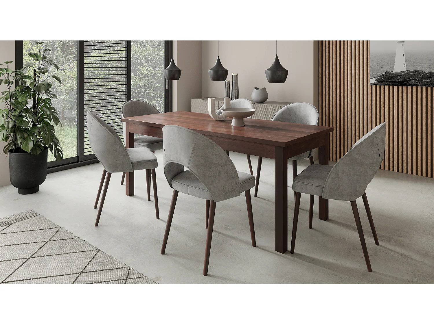 Chaise moderne en bois Noyer foncé et tissu au choix Cekuza-Tissu 27118