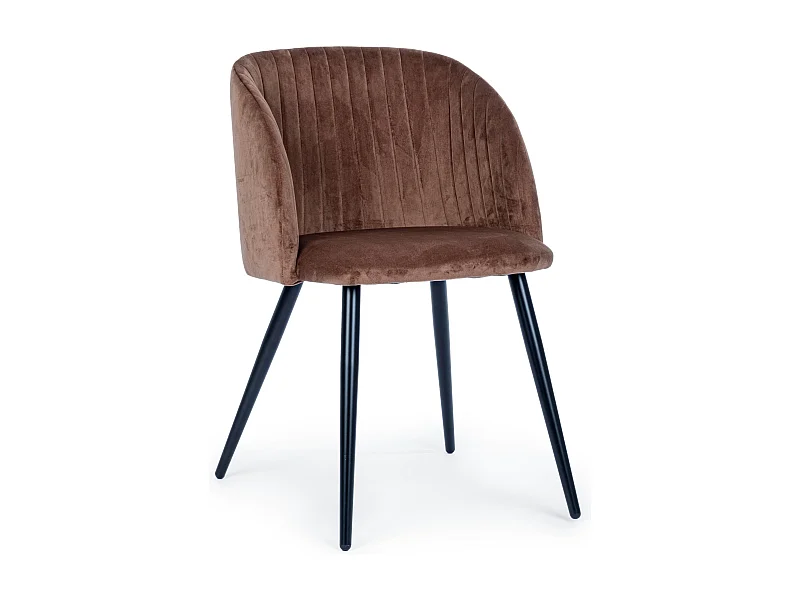 Lot de 2 chaises Quentin en velours rembourré - Confort moderne-Couleur Marron