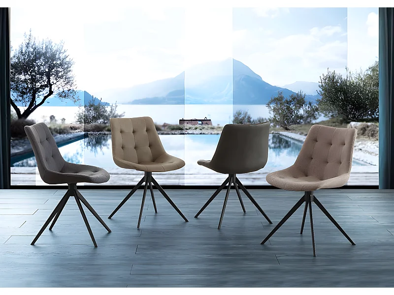 Chaise rembourrée en tissu et pieds métal noir Kazy - Lot de 2-Couleur Beige clair