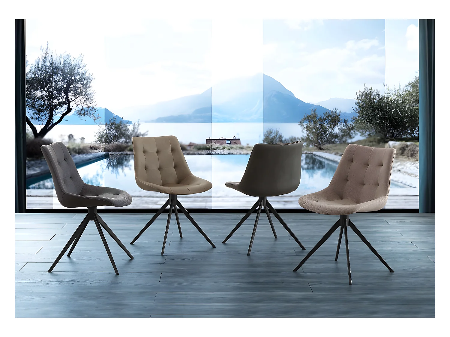 Chaise rembourrée en tissu et pieds métal noir Kazy - Lot de 2-Couleur Beige clair