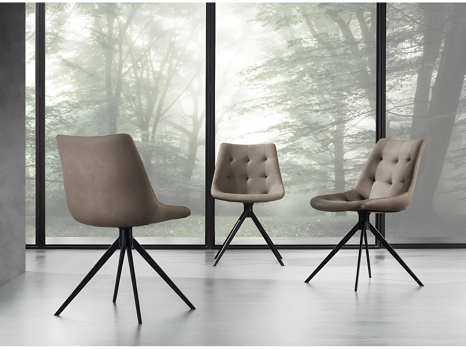 Chaise rembourrée en tissu et pieds métal noir Kazy - Lot de 2-Couleur Beige clair