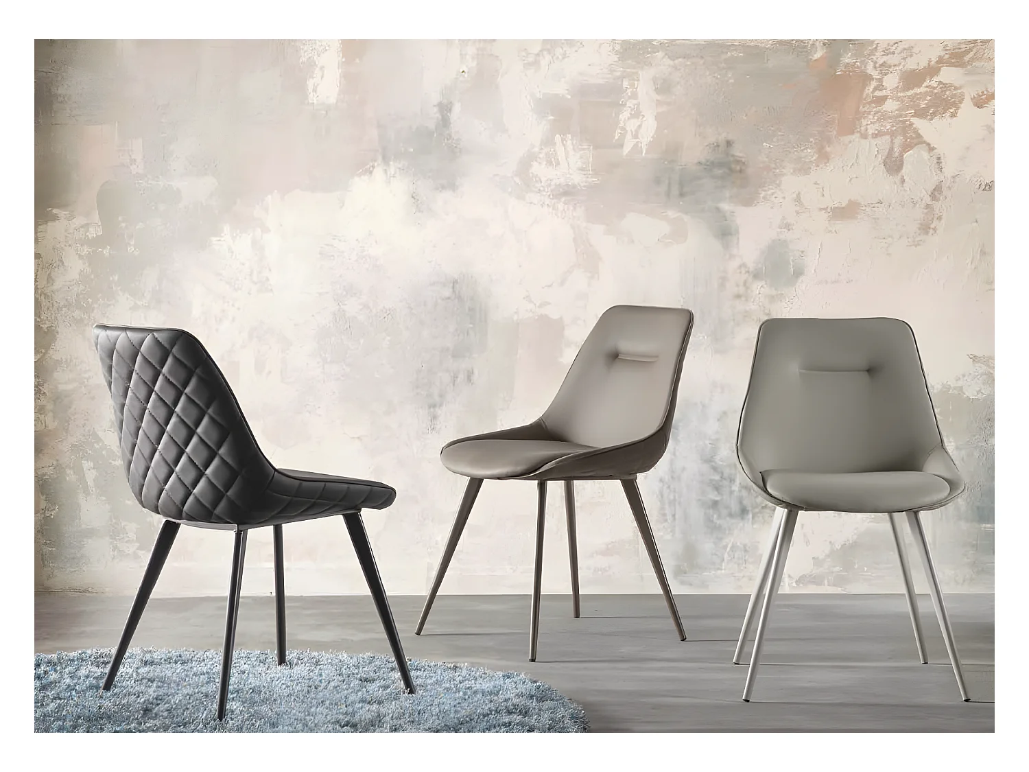 Chaise faux cuir capitonné et pieds métal Tikano - Lot de 2-Couleur Beige clair