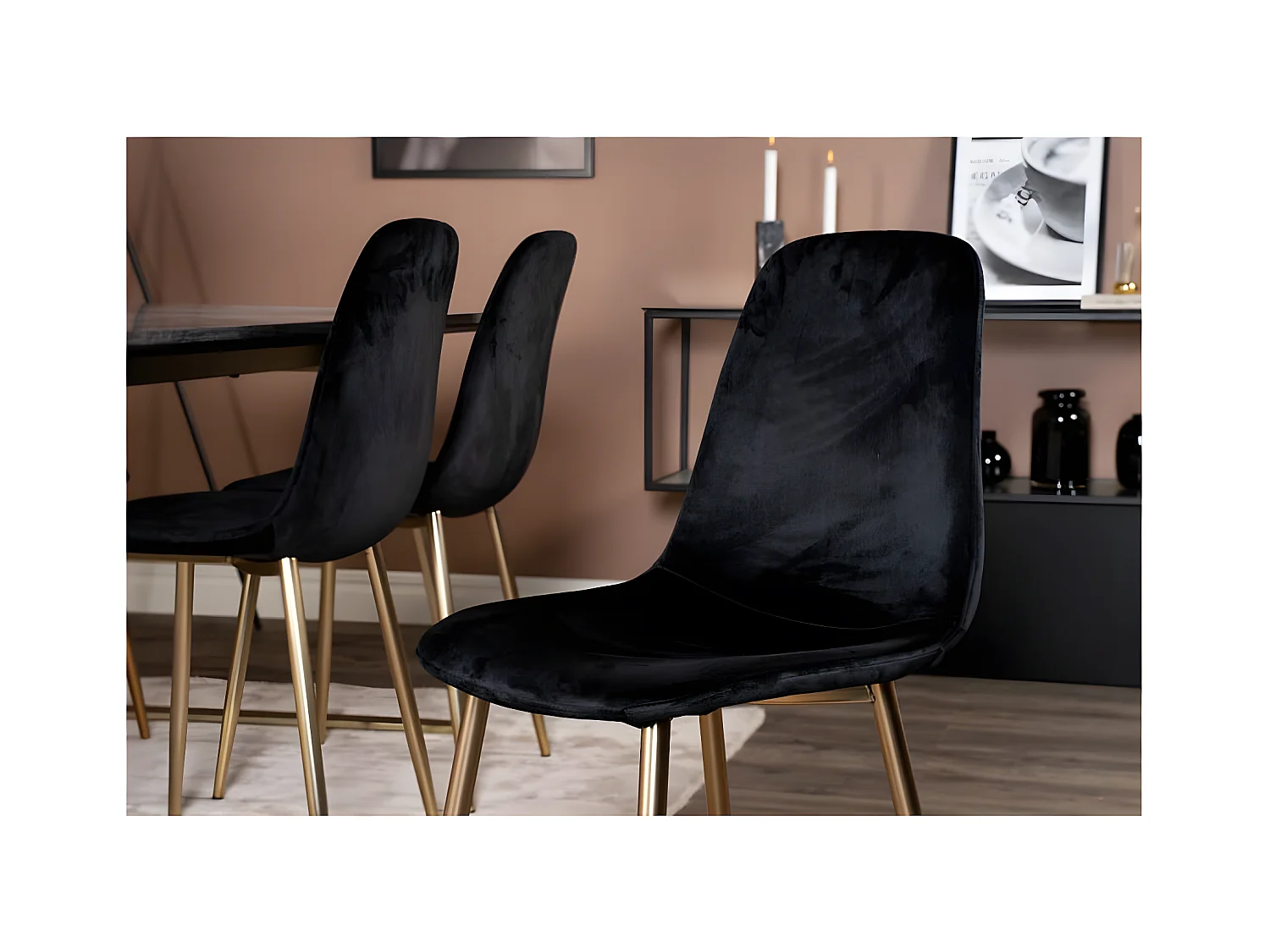 Eetkamerstoelen 2 st Polar fluweel zwart en messing