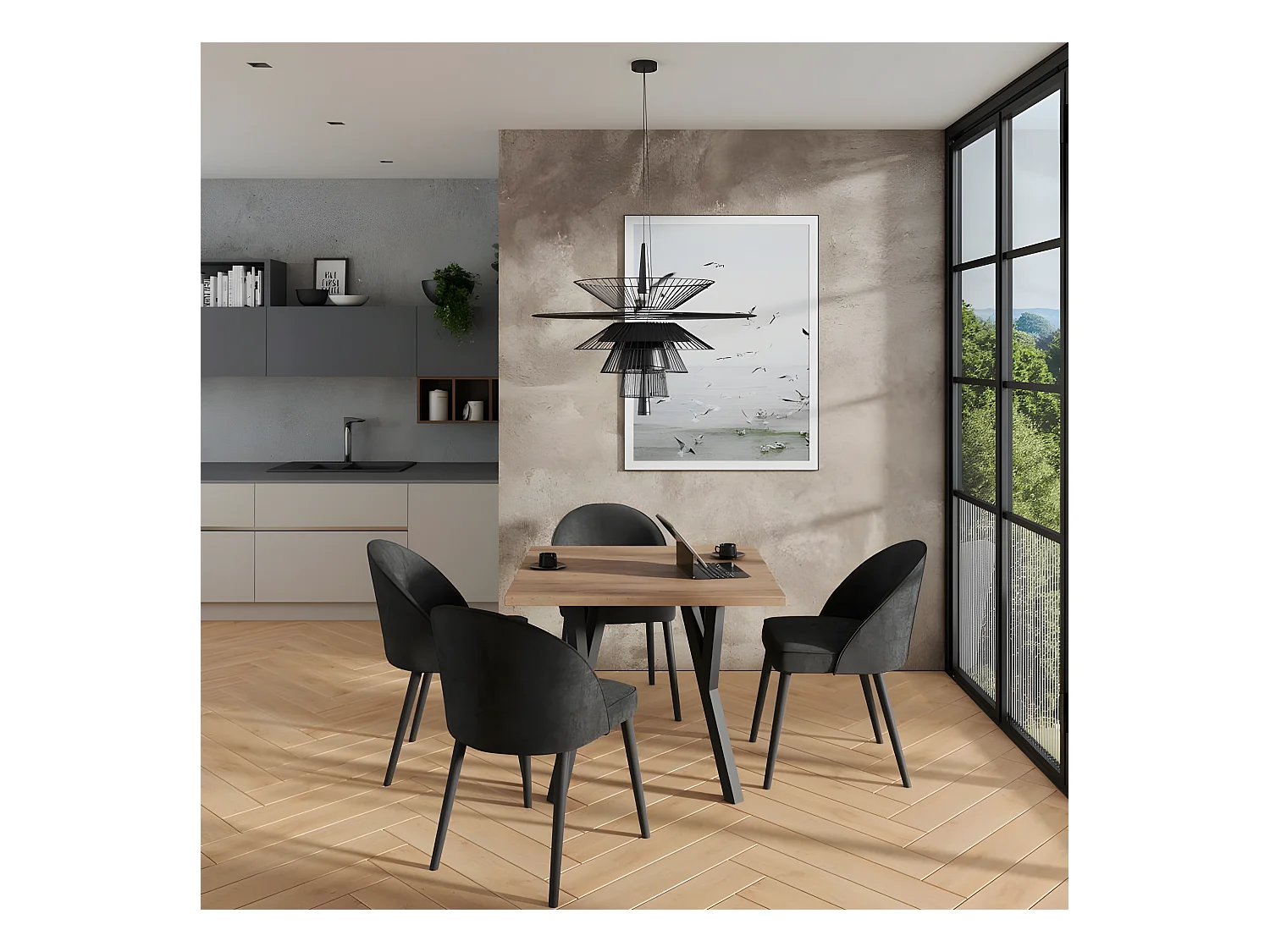 Chaise moderne en bois noir de hêtre et tissu au choix Luna-Tissu 27126